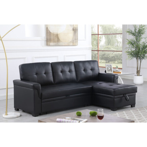 Poundex Furniture 81347 Faux Leather Convertible Sectional in Black