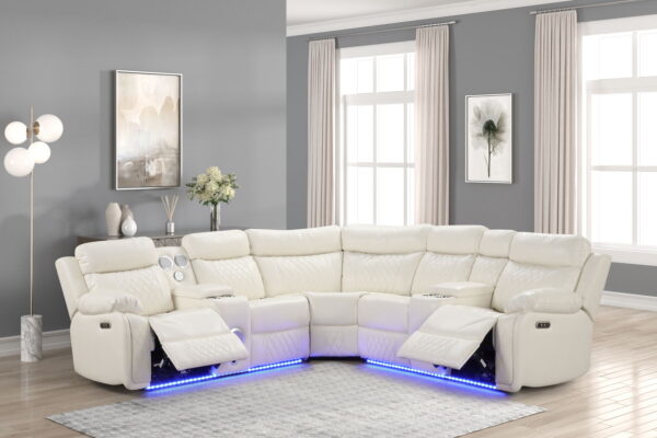 Bravo White Power Reclining Sectional Sofa With Bluetooth Speake
