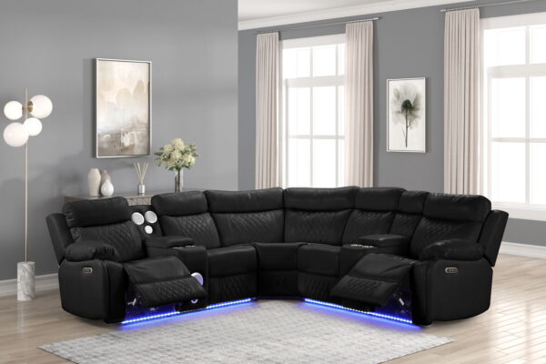 Bravo Black Power Reclining Sectional Sofa With Bluetooth Speake